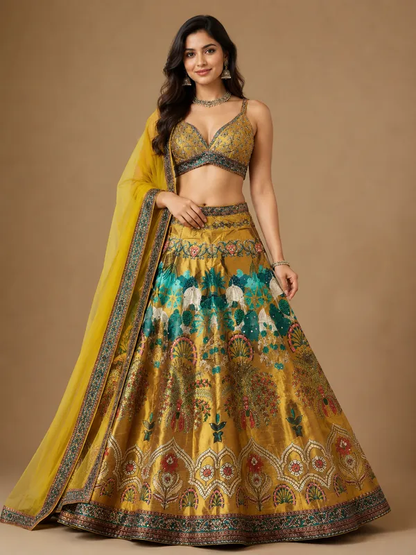 Yellow_Silk_Floral_Print_Embroidered_Lehenga_Choli_For_Women