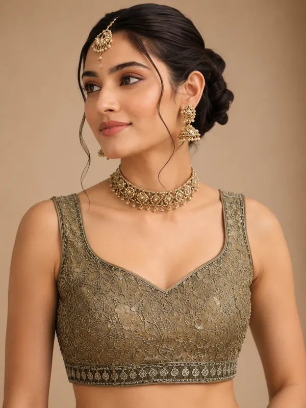 Olive_Green_Embroidered_Sequin_Work_Bridal_Lehenga_Choli_For_Women