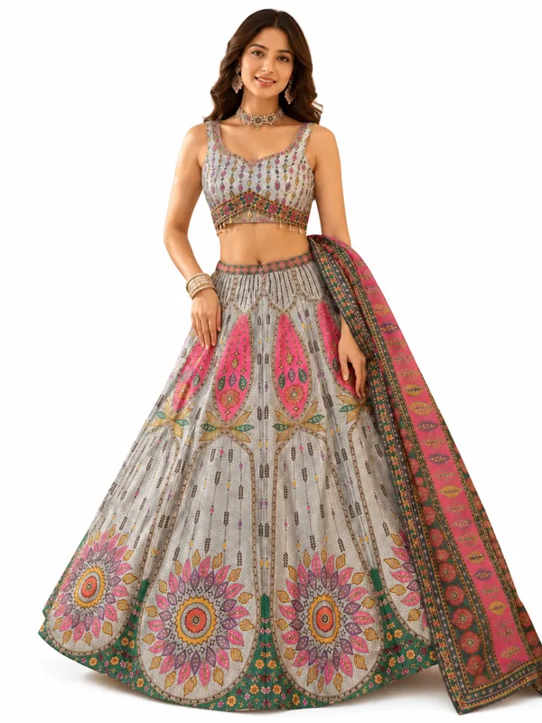 Grey_Printed_Embroidered_Lehenga_Choli_With_Dupatta_For_Women