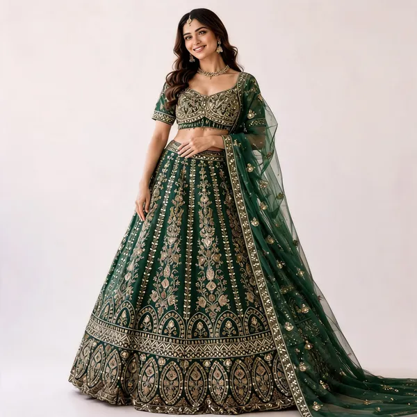Green_Silk_Net_Embroidered_Sequin_Bridal_Lehenga_Choli_For_Women