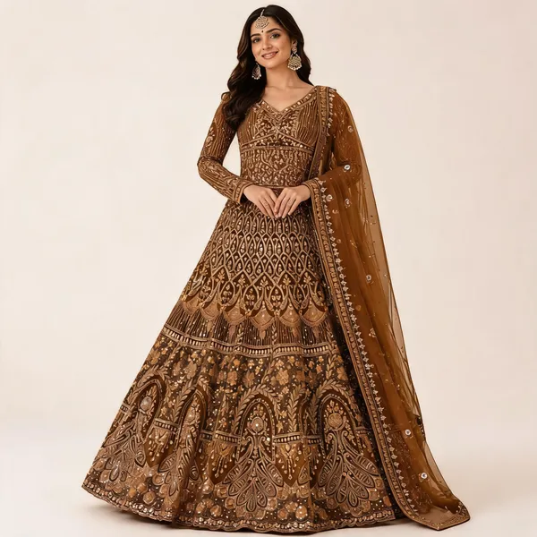 Brown_Silk_Net_Embroidered_Sequin_Bridal_Lehenga_Choli_For_Women