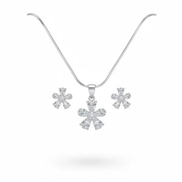 Silver_92.5_Floral_Pendant_Necklace_And_Earrings_Set_For_Women