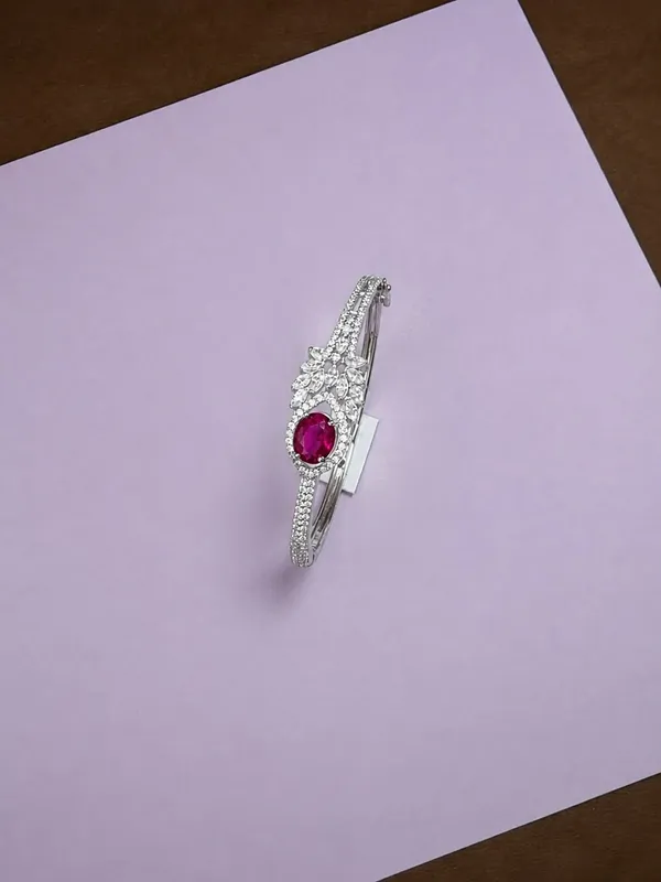 Silver_Red_Oval_Stone_Floral_Embellished_Bracelet_For_Women