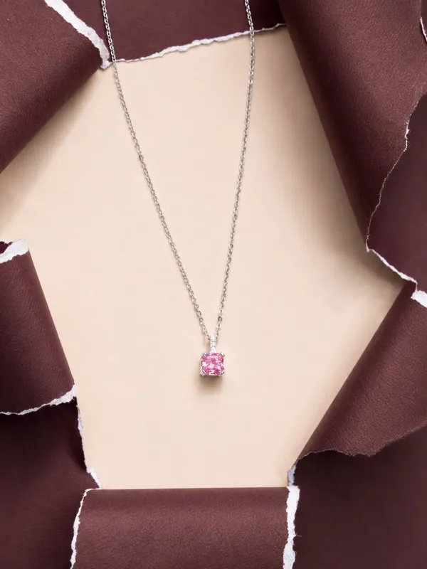Pink_&_Silver_Rectangular_Stone_Pendant_Necklace_For_Women