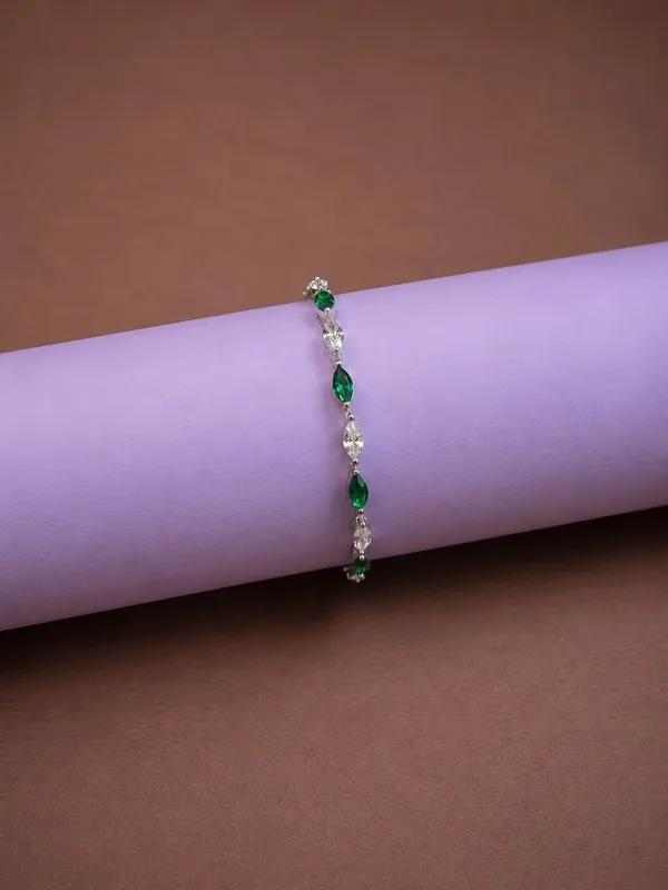 Silver_&_Green_92.5_Marquise_Stone_Link_Chain_Bracelet_For_Women