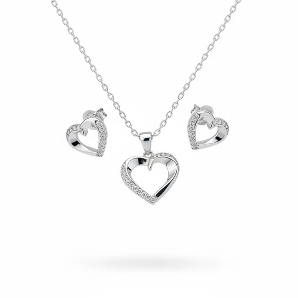 Silver_92.5_Heart_Pendant_Necklace_And_Earrings_Set_For_Women