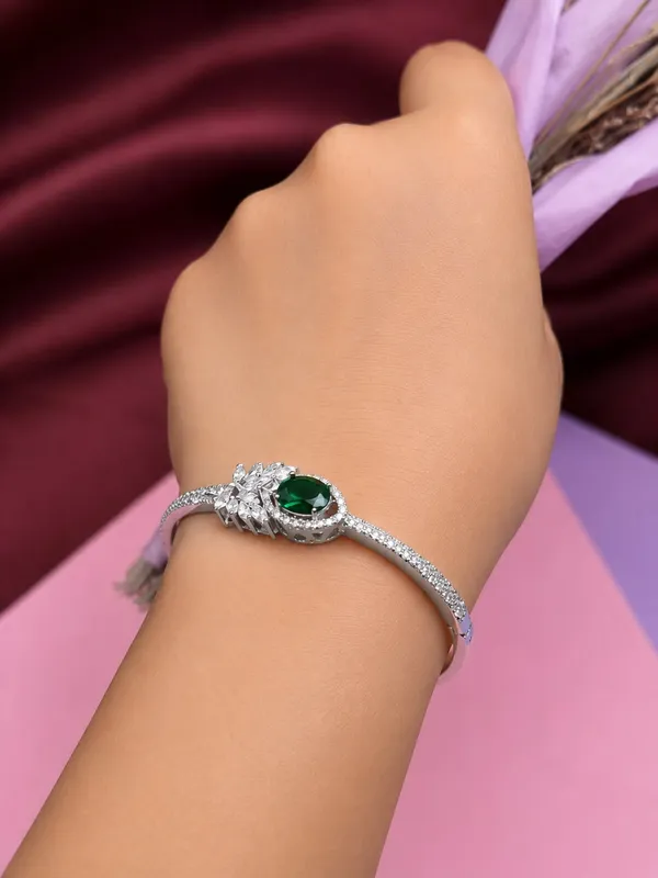 Silver_&_Green_92.5_Oval_Stone_Floral_Band_Bracelet_For_Women