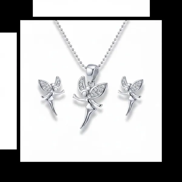 Silver_92.5_Fairy_Motif_Pendant_Necklace_And_Earrings_Set_For_Women