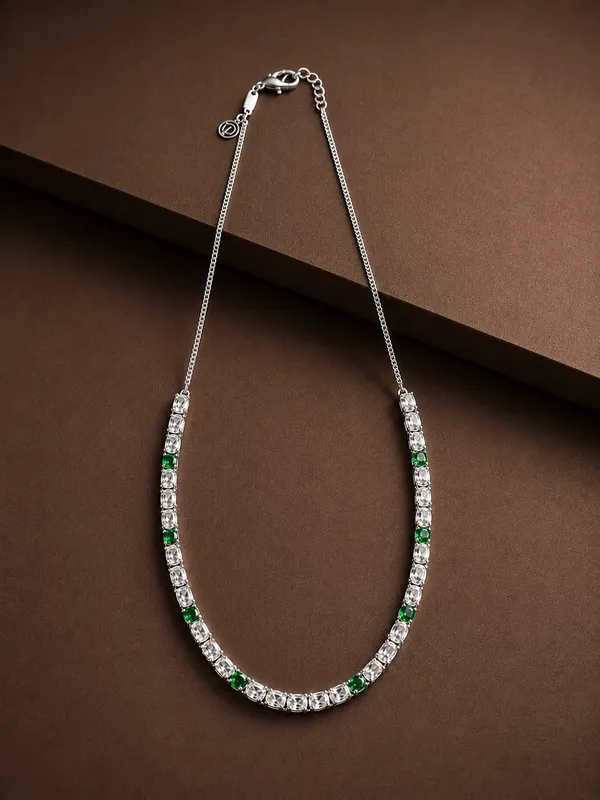 Silver_&_Green_92.5_Stone_Necklace_And_Earrings_Set_For_Women