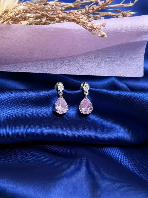 Silver_&_Pink_Teardrop_Stone_Drop_Earrings_For_Women