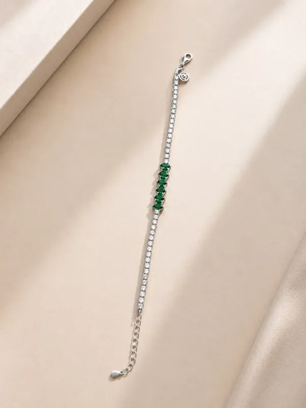 Silver_&_Green_Oval_Stone_Adjustable_Bracelet_For_Women