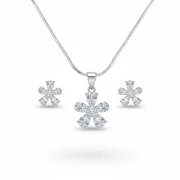 Silver_92.5_Floral_Pendant_Necklace_And_Earrings_Set_For_Women
