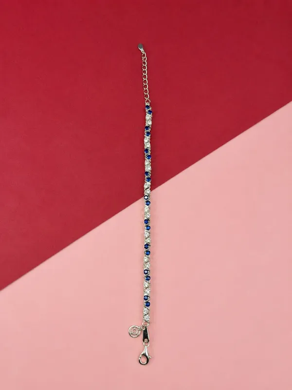 Silver_&_Blue_Stone_Link_Chain_Bracelet_For_Women