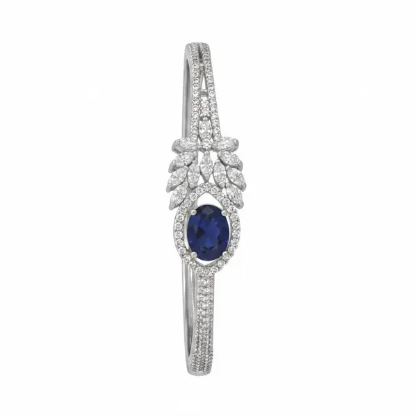 Blue_Silver_92.5_Oval_Stone_Leaf_Detail_Band_Bracelet_For_Women