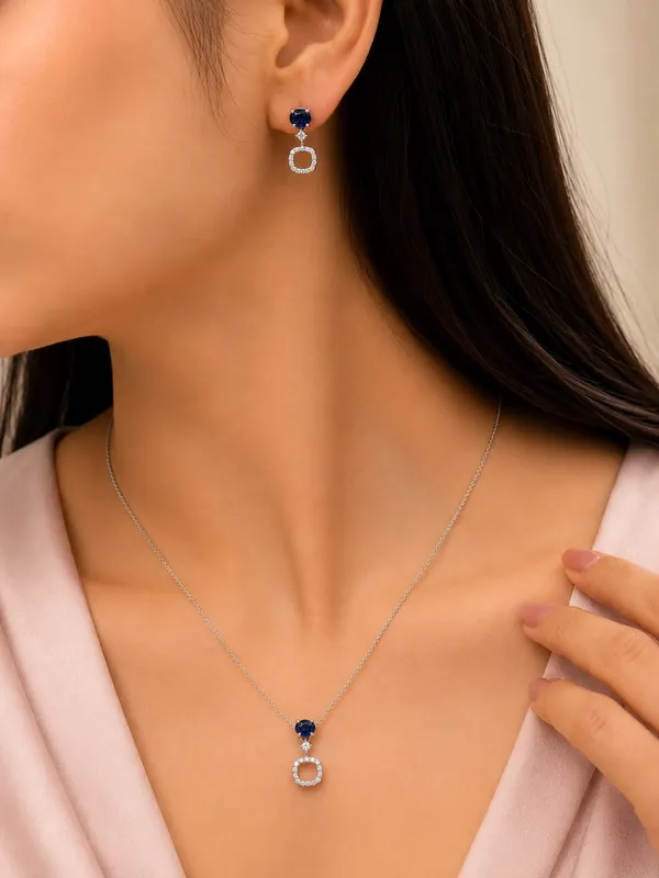 Silver_&_Blue_Stone_Drop_Necklace_And_Earrings_Set_For_Women