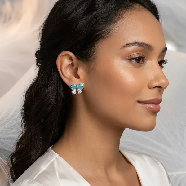 Turquoise_Silver_Bow_Rhinestone_Stud_Earrings_For_Women