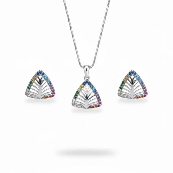 Multicolour_Silver_92.5_Triangle_Pendant_Set_For_Women
