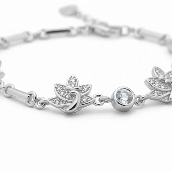 Silver_Floral_Link_Chain_Bracelet_For_Women