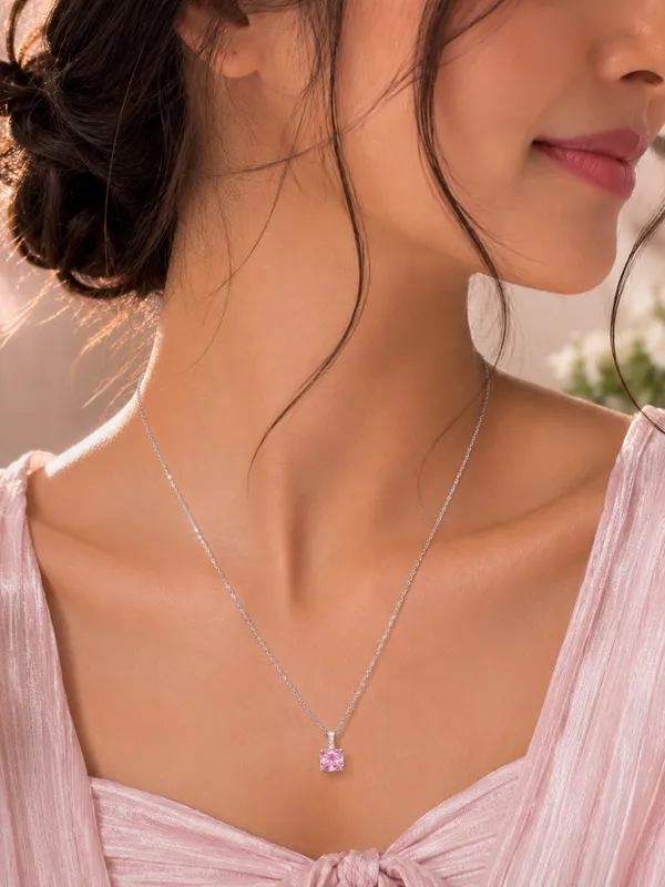 Pink_&_Silver_Rectangular_Stone_Pendant_Necklace_For_Women