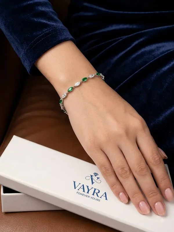 Silver_&_Green_92.5_Marquise_Stone_Link_Chain_Bracelet_For_Women