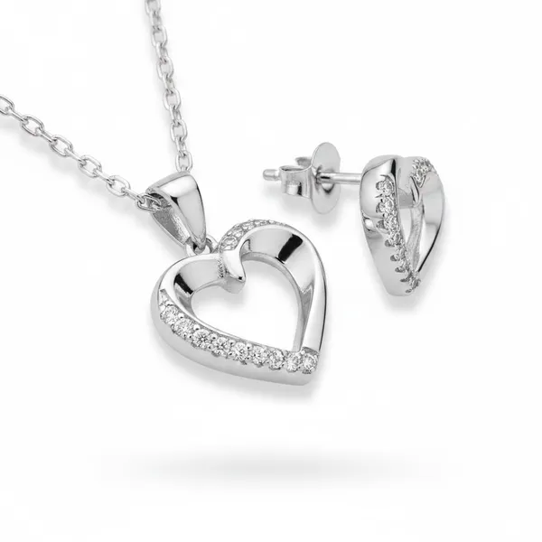 Silver_92.5_Heart_Pendant_Necklace_And_Earrings_Set_For_Women