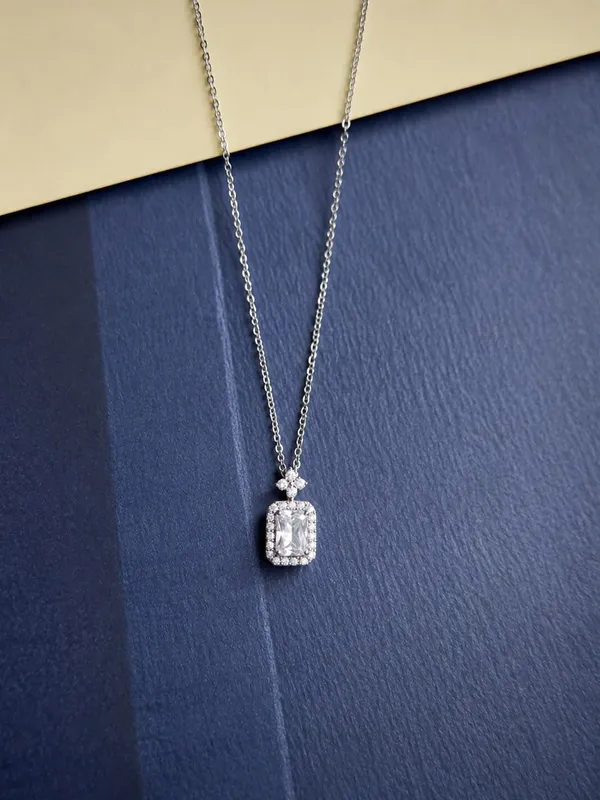 Silver_92.5_Crystal_Rectangular_Pendant_Necklace_Set_For_Women