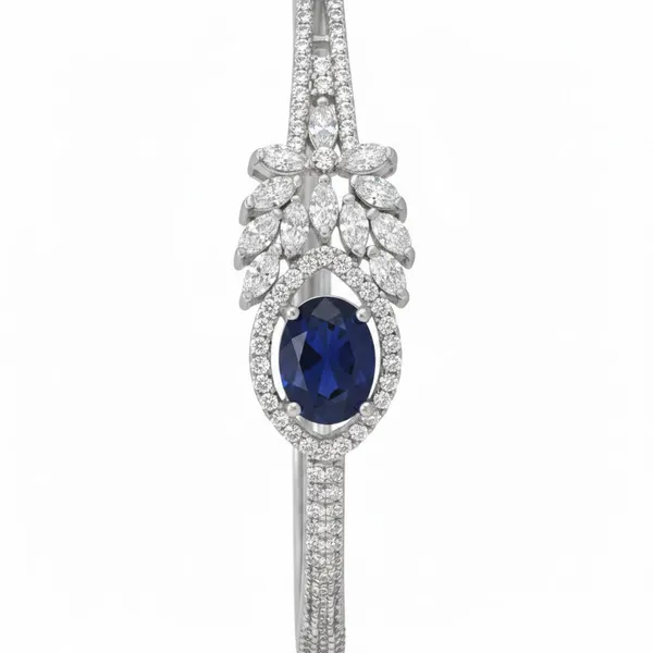 Blue_Silver_92.5_Oval_Stone_Leaf_Detail_Band_Bracelet_For_Women