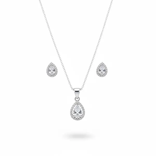 Silver_92.5_Teardrop_Pendant_Necklace_And_Earrings_Set_For_Women