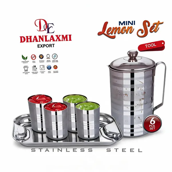 Stainless_Steel_Striped_Drinkware_Jug_Tumbler_Tray_Set