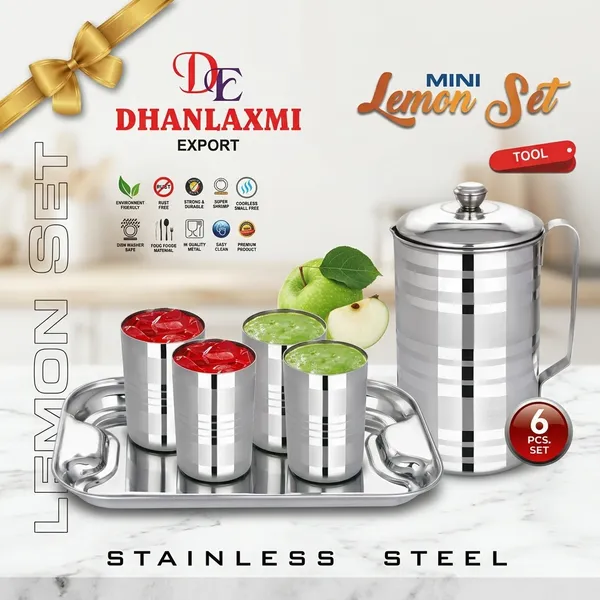 Stainless_Steel_Striped_Drinkware_Jug_Tumbler_Tray_Set