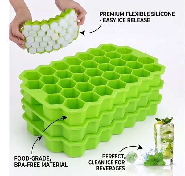 Zupaya_Honeycomb_Ice_Cube_Tray_Silicone_Mold_For_Ice,_Candy_&_Chocolate_Green_Silicone_Ice_Cube_Tray_(Pack_Of3)