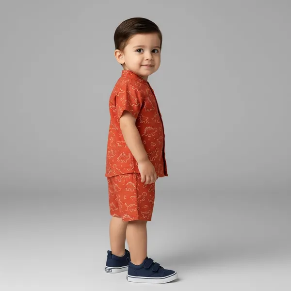 Orange_Cotton_Dino_Print_Shirt_&_Shorts_Set_For_Baby_Boys