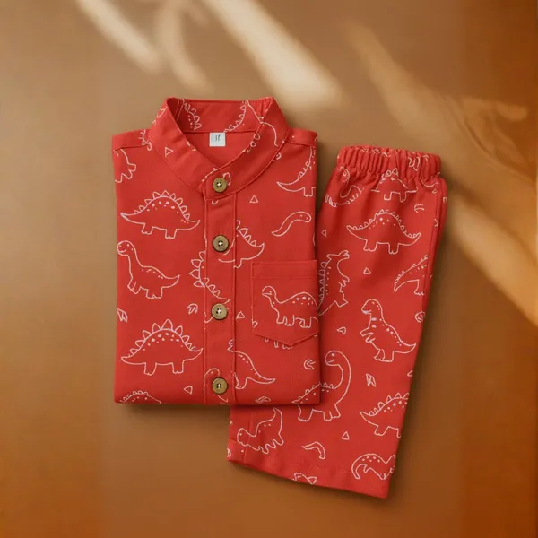Orange_Cotton_Dino_Print_Shirt_&_Shorts_Set_For_Baby_Boys