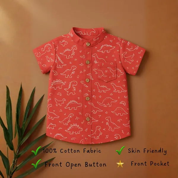 Orange_Cotton_Dino_Print_Shirt_&_Shorts_Set_For_Baby_Boys