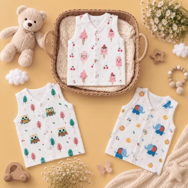 White_Muslin_Printed_Jabla_For_Unisex_Baby_Pack_Of_3