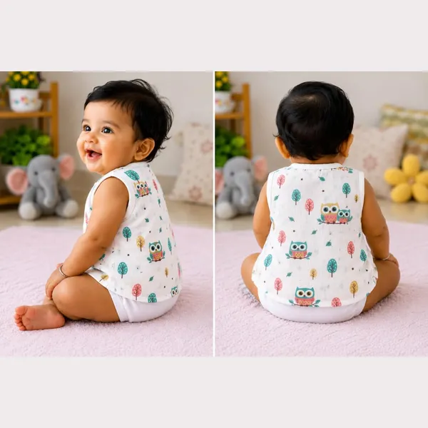 White_Muslin_Printed_Jabla_For_Unisex_Baby_Pack_Of_3