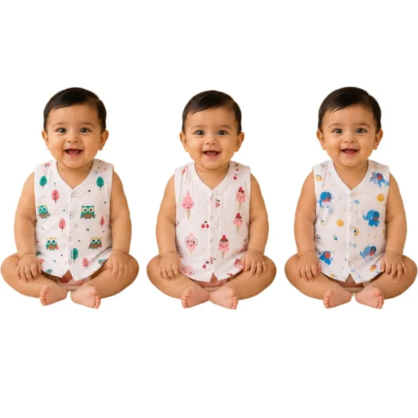 White_Muslin_Printed_Jabla_For_Unisex_Baby_Pack_Of_3