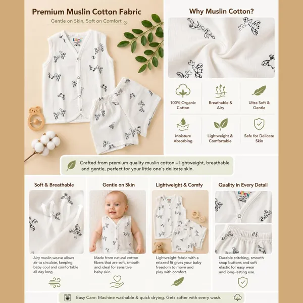 White_Printed_Muslin_Sleeveless_Jabla_Shorts_Co-Ord_Set_For_Unisex_Baby
