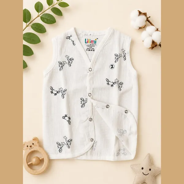White_Printed_Muslin_Sleeveless_Jabla_Shorts_Co-Ord_Set_For_Unisex_Baby