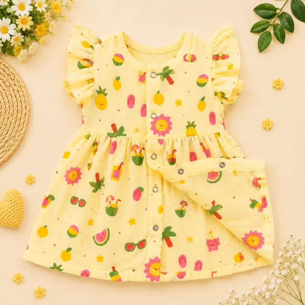 Ivory_Cream_Muslin_Flutter_Sleeve_Dress_For_Baby_Girls