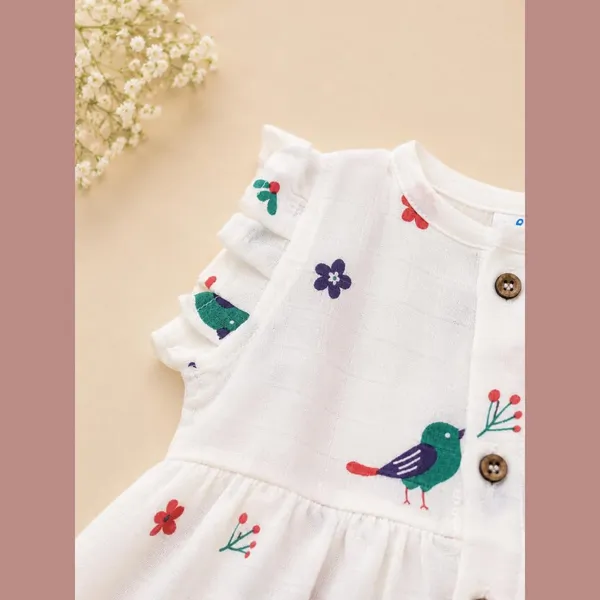 White_Printed_Muslin_Ruffle_Sleeve_Frock_For_Baby_Girls