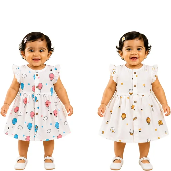 White_Multi_Muslin_Ruffle_Frock_For_Baby_Girls_Pack_Of_2