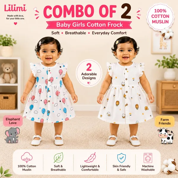 White_Multi_Muslin_Ruffle_Frock_For_Baby_Girls_Pack_Of_2