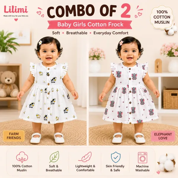 White_Multi_Muslin_Ruffle_Frock_For_Baby_Girls_Pack_Of_2