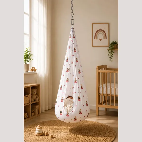 White_Cotton_Printed_Hanging_Cloth_Cradle_For_Unisex_Baby