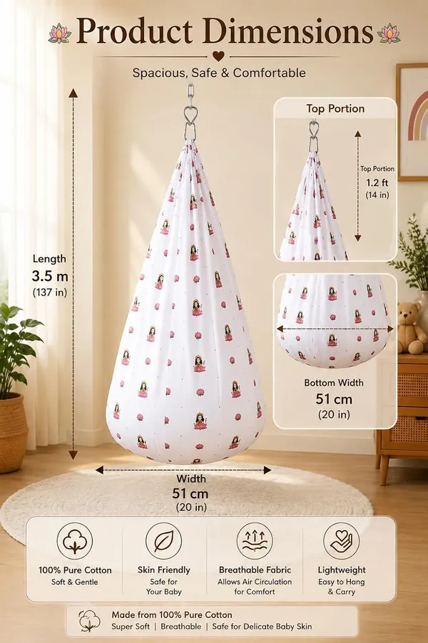 White_Cotton_Printed_Hanging_Cloth_Cradle_For_Unisex_Baby