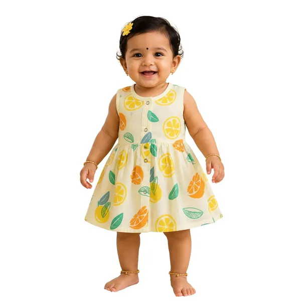 Lemon_Muslin_Sleeveless_Printed_Dress_For_Baby_Girls