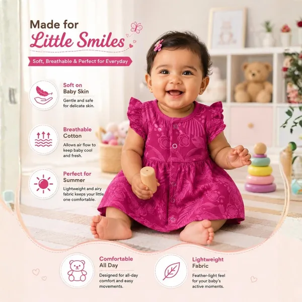 Berry_Pink_Muslin_Flutter_Sleeve_Dress_For_Baby_Girls