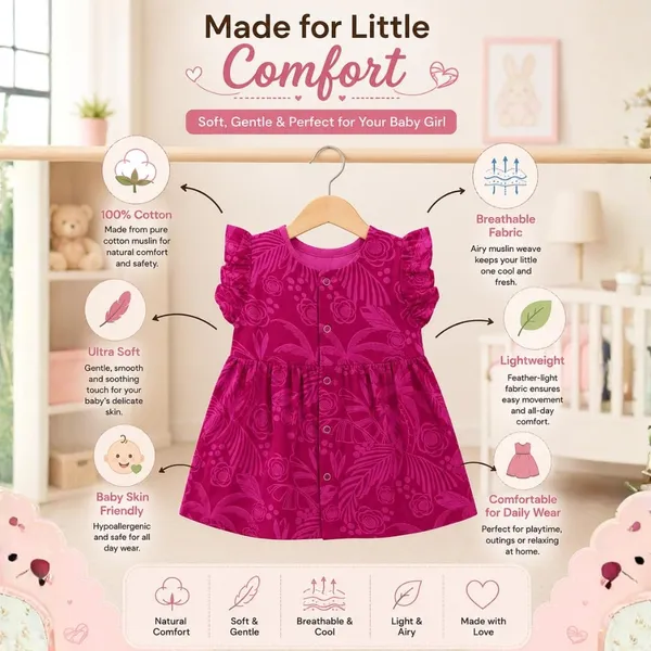 Berry_Pink_Muslin_Flutter_Sleeve_Dress_For_Baby_Girls