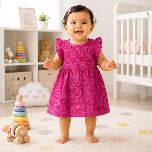 Berry_Pink_Muslin_Flutter_Sleeve_Dress_For_Baby_Girls